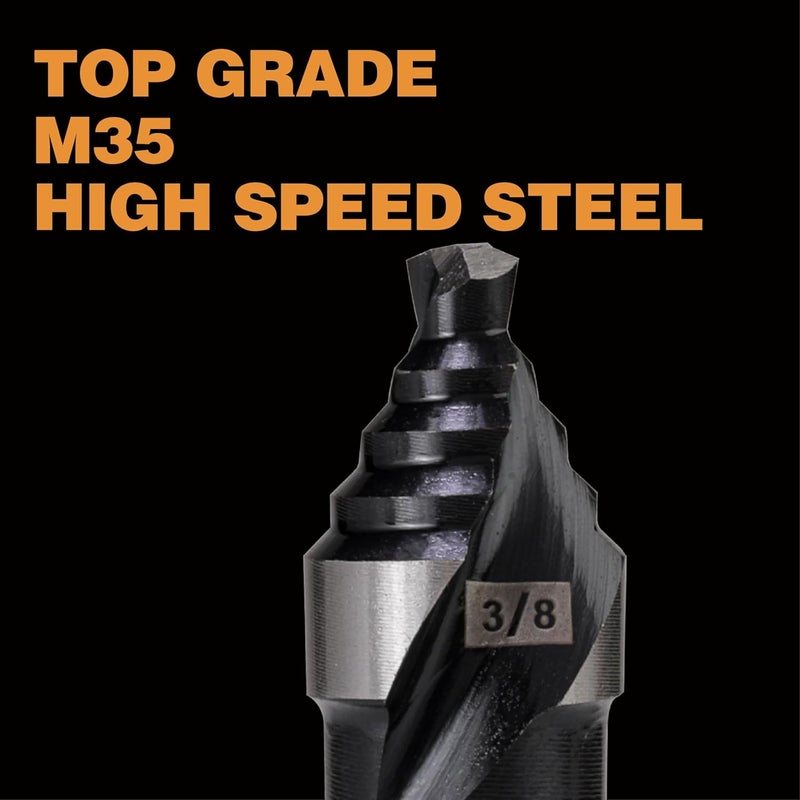 Jerax tools M35 HSS 3/8 Inch Step Drill Bit, Single Size Unibit with Double Spiral Flutes for Drilling Small Holes on Stainless Steel, Metal, Wood, Plastic - Image 2